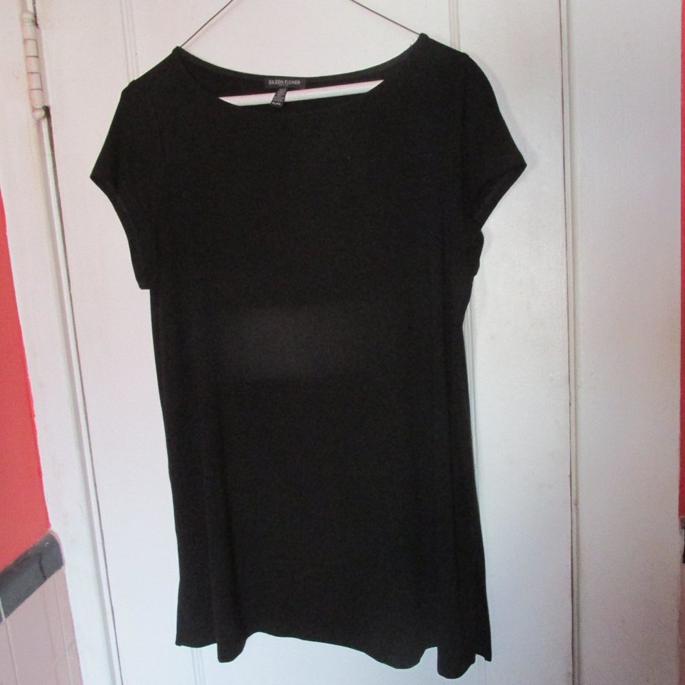 Eileen Fisher Black Viscose  Stretch Jersey Tshirt